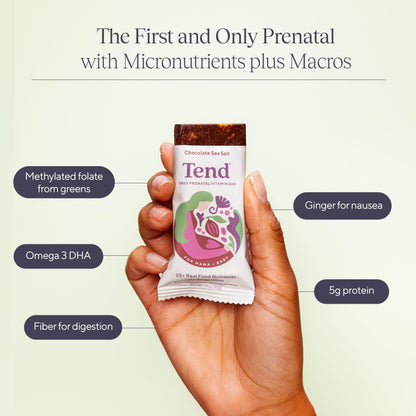 Tend Daily Prenatal Vitamin Bar – Organic DHA & Folate (Chocolate Sea Salt, 7ct)