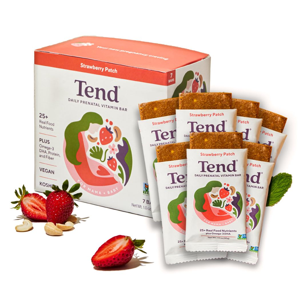 Tend Daily Prenatal Vitamin Bar – Organic, DHA, Folate, Vitamin D, B Vitamins & Choline | Strawberry Patch 7ct