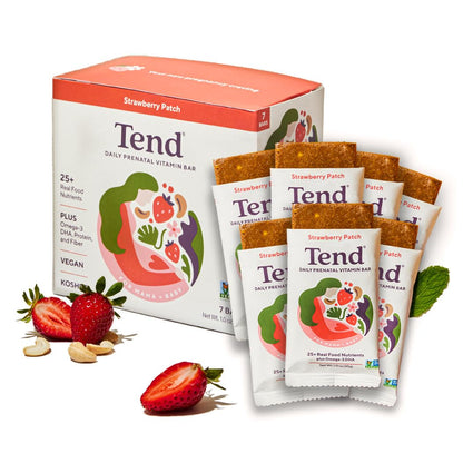 Tend Daily Prenatal Vitamin Bar – Organic, DHA, Folate, Vitamin D, B Vitamins & Choline | Strawberry Patch 7ct