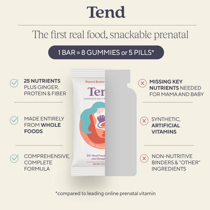 Tend Daily Prenatal Vitamin Bar – Organic, DHA, Folate, Vitamin D, B Vitamins & Choline | Strawberry Patch 7ct