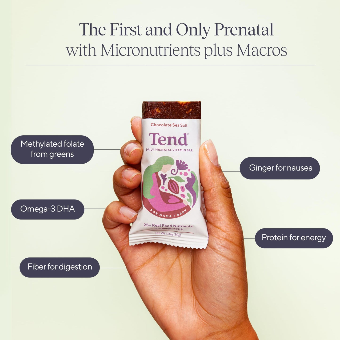Tend Daily Prenatal Vitamin Bar – Organic, DHA, Folate, Vitamin D, B Vitamins & Choline | Strawberry Patch 7ct