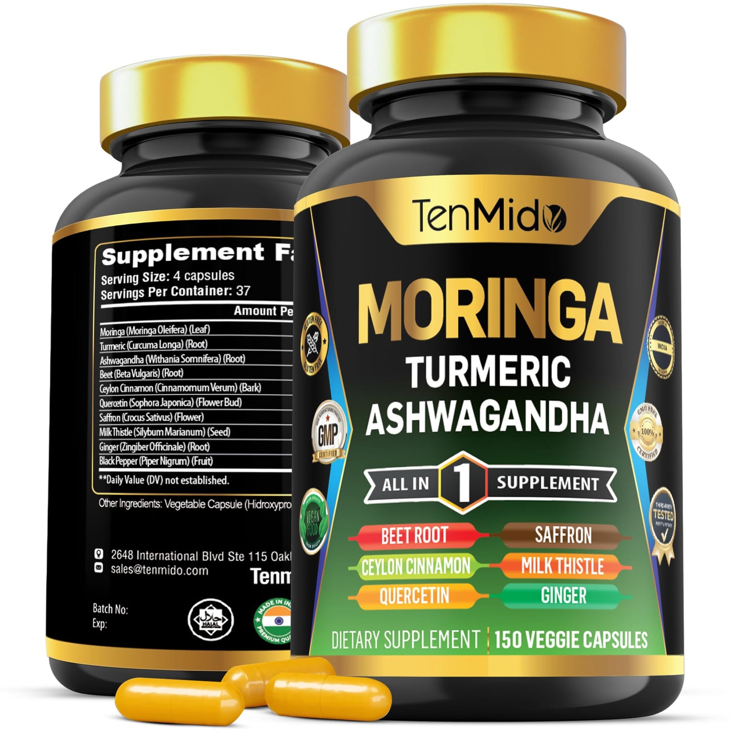 Tenmido Moringa Oleifera Supplement – 10-in-1 Formula for Energy & Immune Support | 150 Capsules