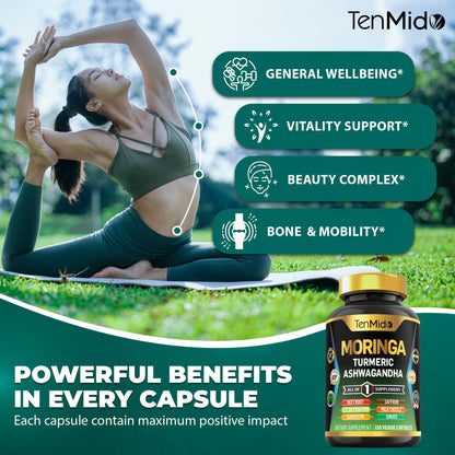 Tenmido Moringa Oleifera Supplement – 10-in-1 Formula for Energy & Immune Support | 150 Capsules