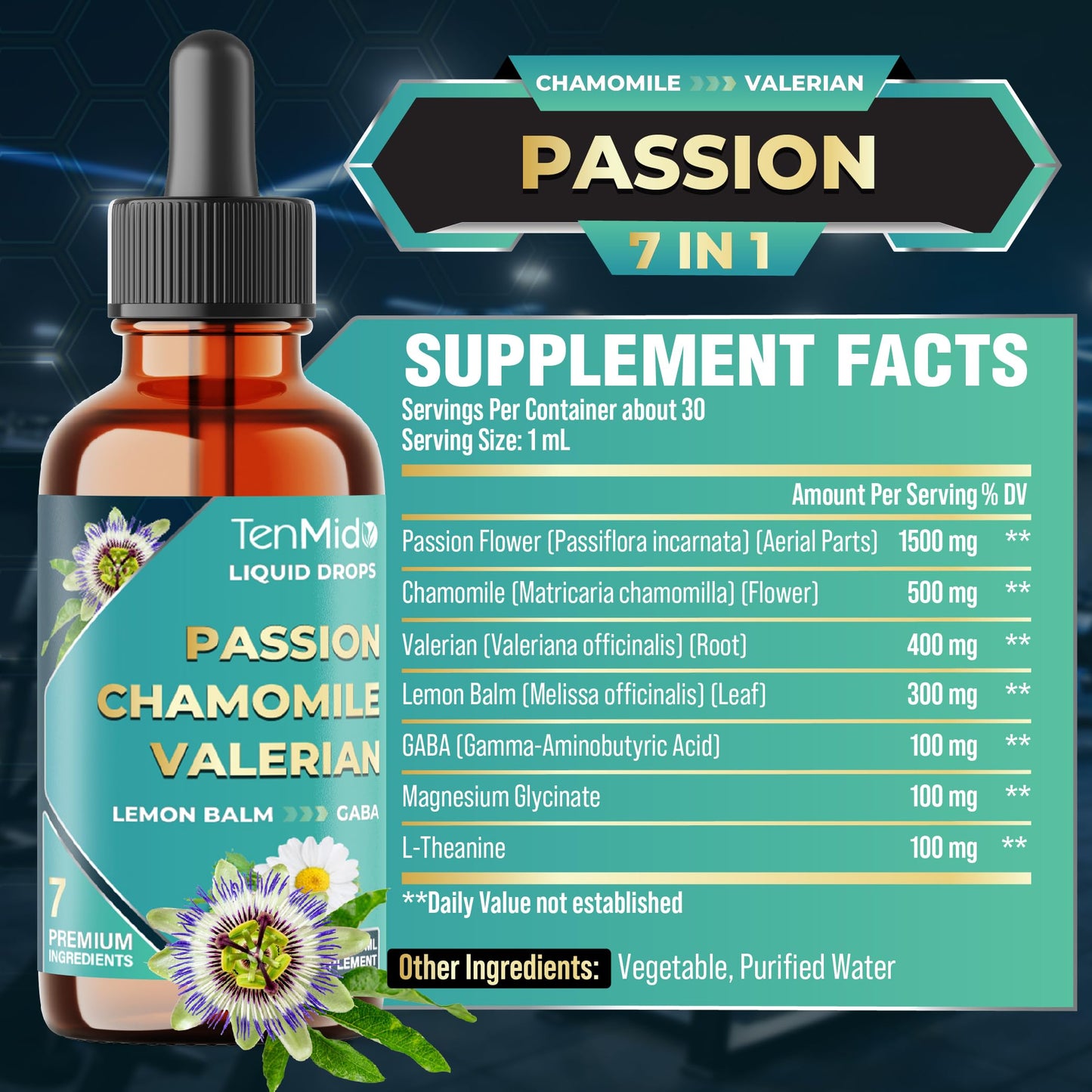Tenmido 7in1 Passion Flower Drops 30ml – Chamomile, Valerian & Magnesium Glycinate