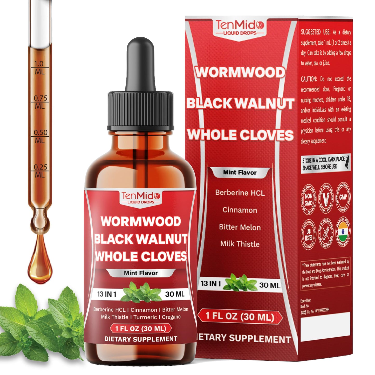 Tenmido 13in1 Wormwood Tincture - 30 Days Supply, 1 Fl Oz