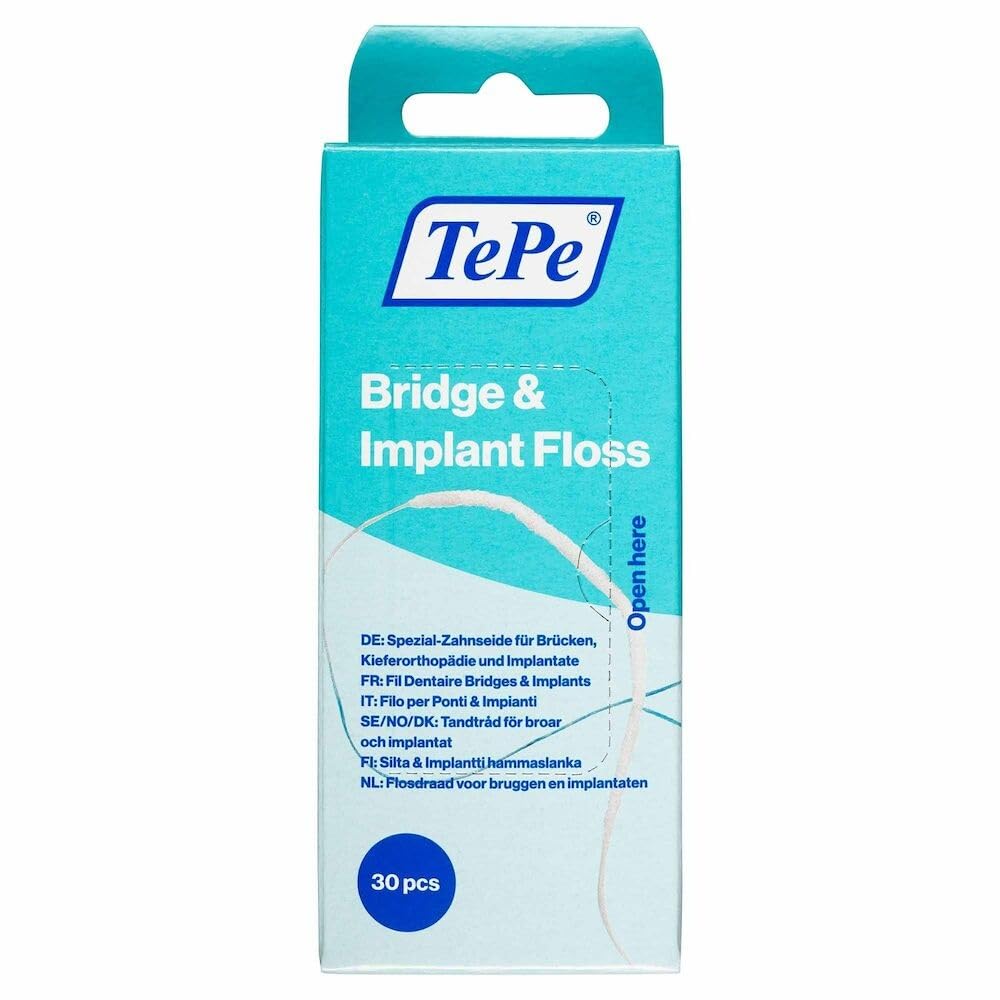 TePe Bridge & Implant Floss for Implants, Bridges & Braces – 30 Pieces