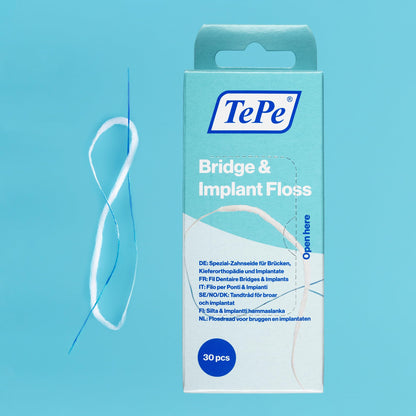TePe Bridge & Implant Floss for Implants, Bridges & Braces – 30 Pieces