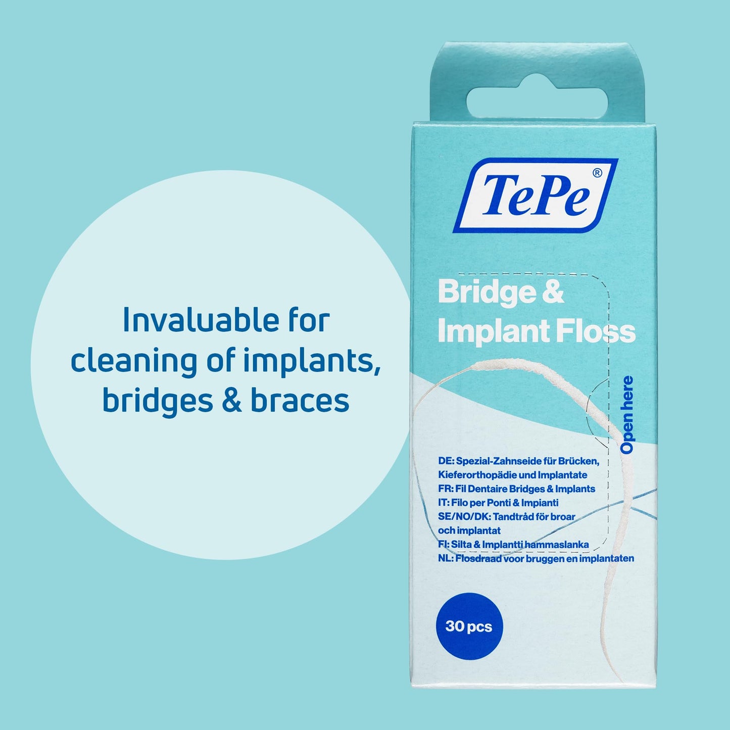 TePe Bridge & Implant Floss for Implants, Bridges & Braces – 30 Pieces