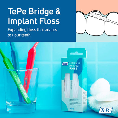 TePe Bridge & Implant Floss for Implants, Bridges & Braces – 30 Pieces (Pack of 2)