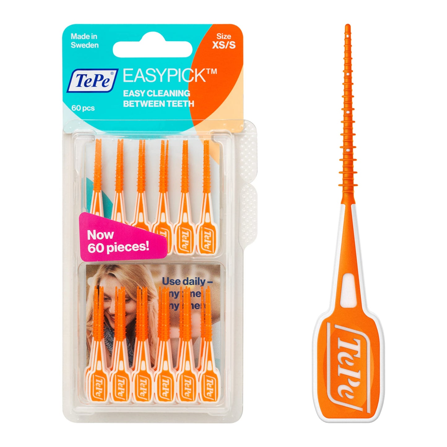 TEPE EasyPicks XS/S Orange Dental Floss Picks – 60 Pack