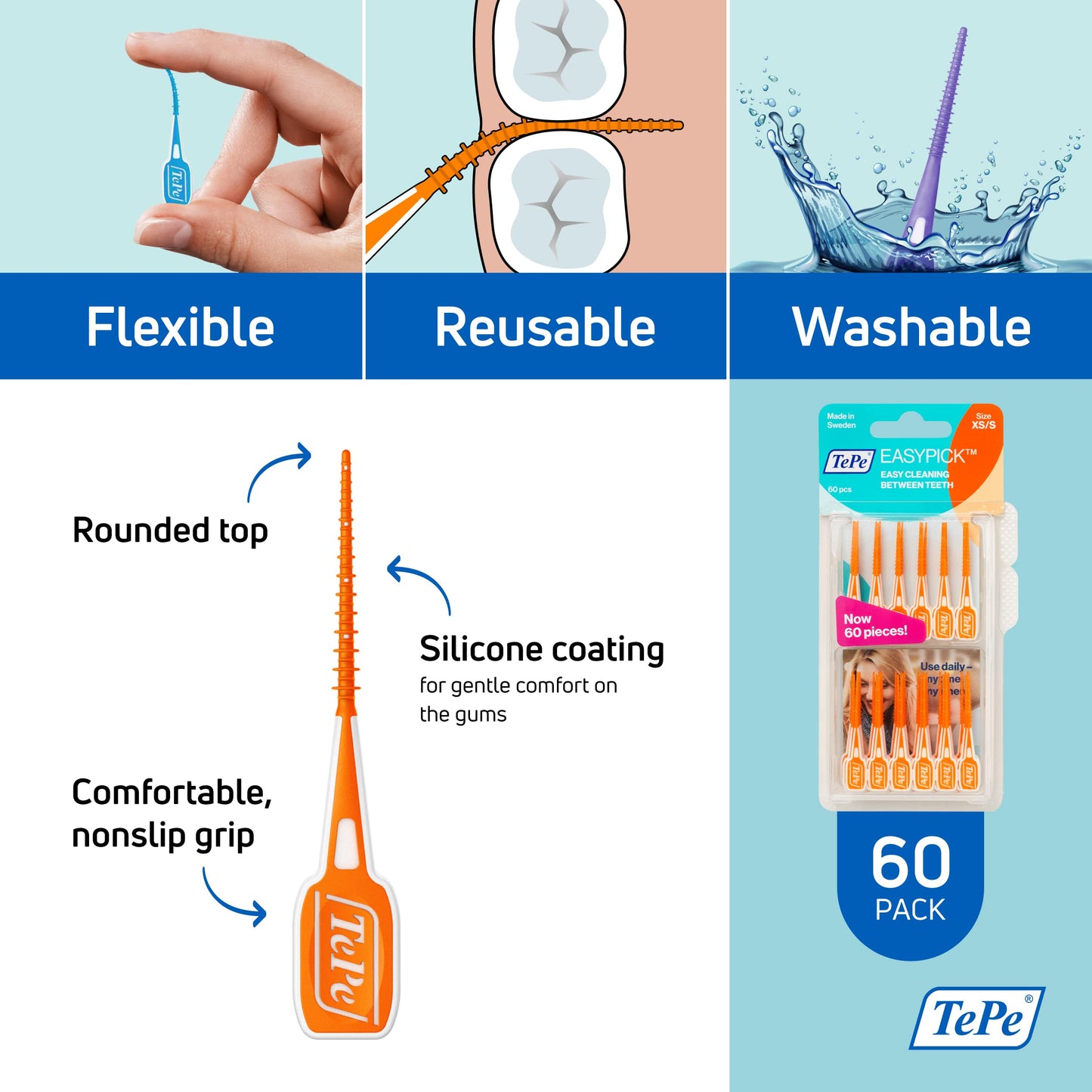 TEPE EasyPicks XS/S Orange Dental Floss Picks – 60 Pack