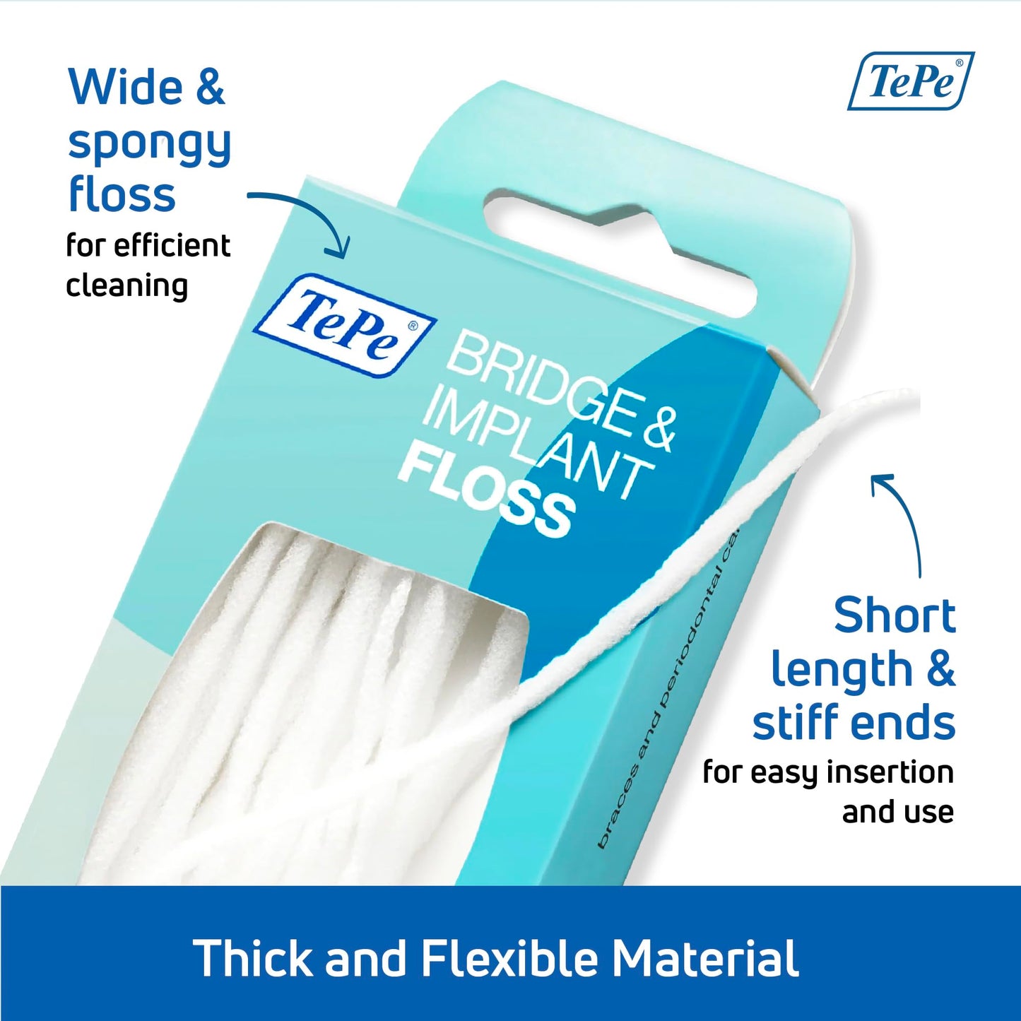 TePe Bridge & Implant Floss for Implants, Bridges & Braces – 30 Pieces (Pack of 2)