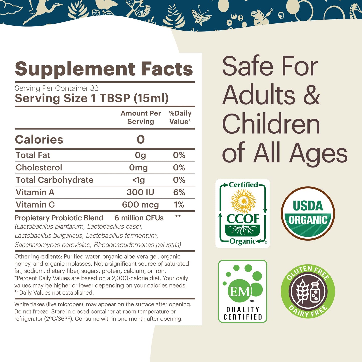 TeraGanix Organic Liquid Probiotic (90 Day Supply) – Dr. Formulated for Adults & Kids, 6 Million CFU/mL, 3 Pack