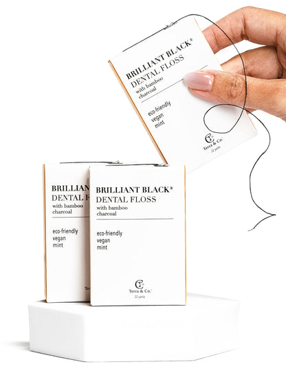Terra & Co. Brilliant Black Dental Floss (3 Pack) – Vegan, Cruelty-Free, Activated Charcoal