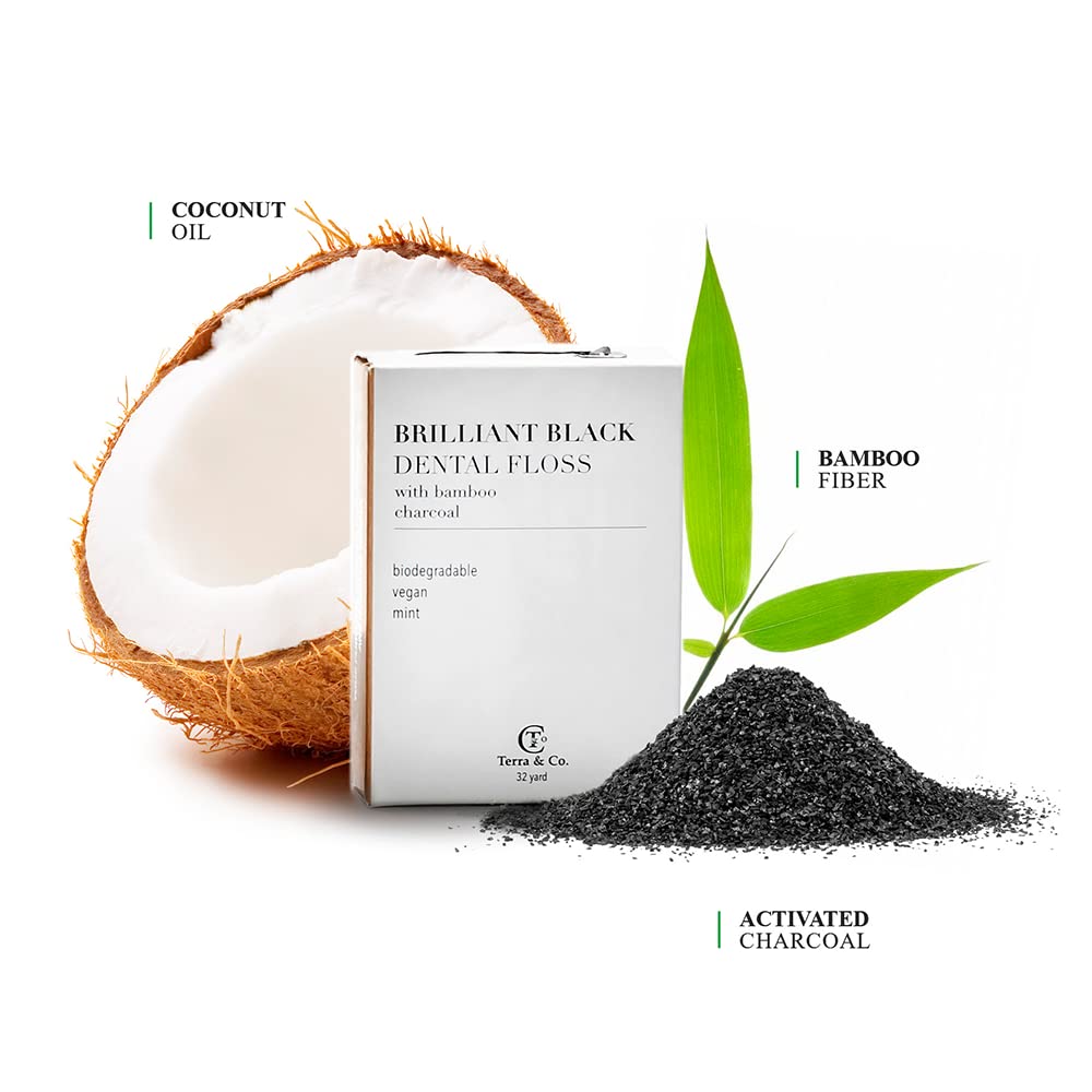 Terra & Co. Brilliant Black Dental Floss (3 Pack) – Vegan, Cruelty-Free, Activated Charcoal