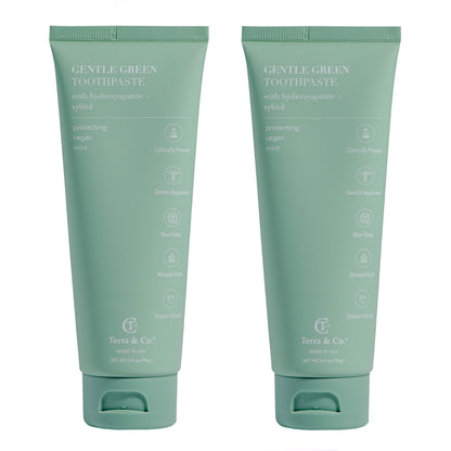 Terra & Co. Gentle Green Micro-Hydroxyapatite Toothpaste for Sensitive Teeth – USA-Made, Fluoride-Free, Vitamin B12, Mint, 3.4 oz