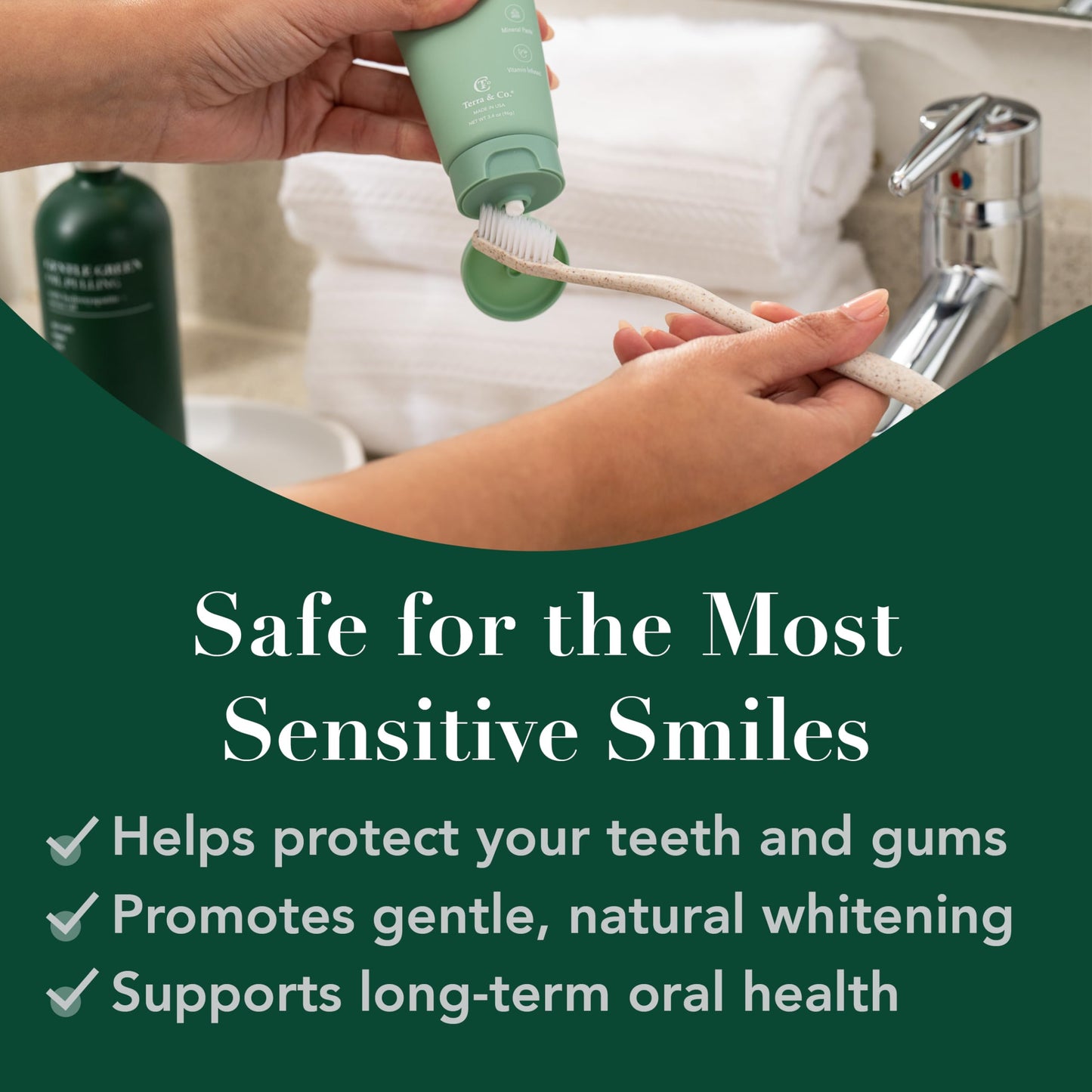 Terra & Co. Gentle Green Micro-Hydroxyapatite Toothpaste for Sensitive Teeth – USA-Made, Fluoride-Free, Vitamin B12, Mint, 3.4 oz