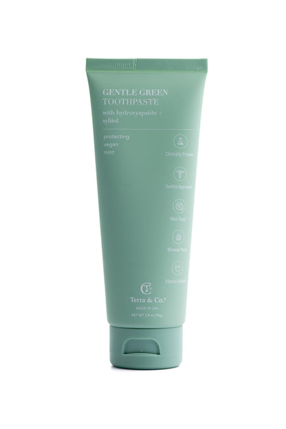Terra & Co. Gentle Green Micro-Hydroxyapatite Toothpaste for Sensitive Teeth – USA-Made, Vitamin B12, Fluoride-Free, Vegan, SLS-Free – Mint, 3.4 oz