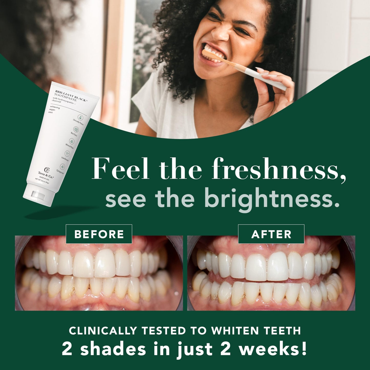 Terra & Co. Toothpaste Combo – Brilliant Black & Gentle Green (3.4 oz) – US-Made, Fluoride/SLS-Free
