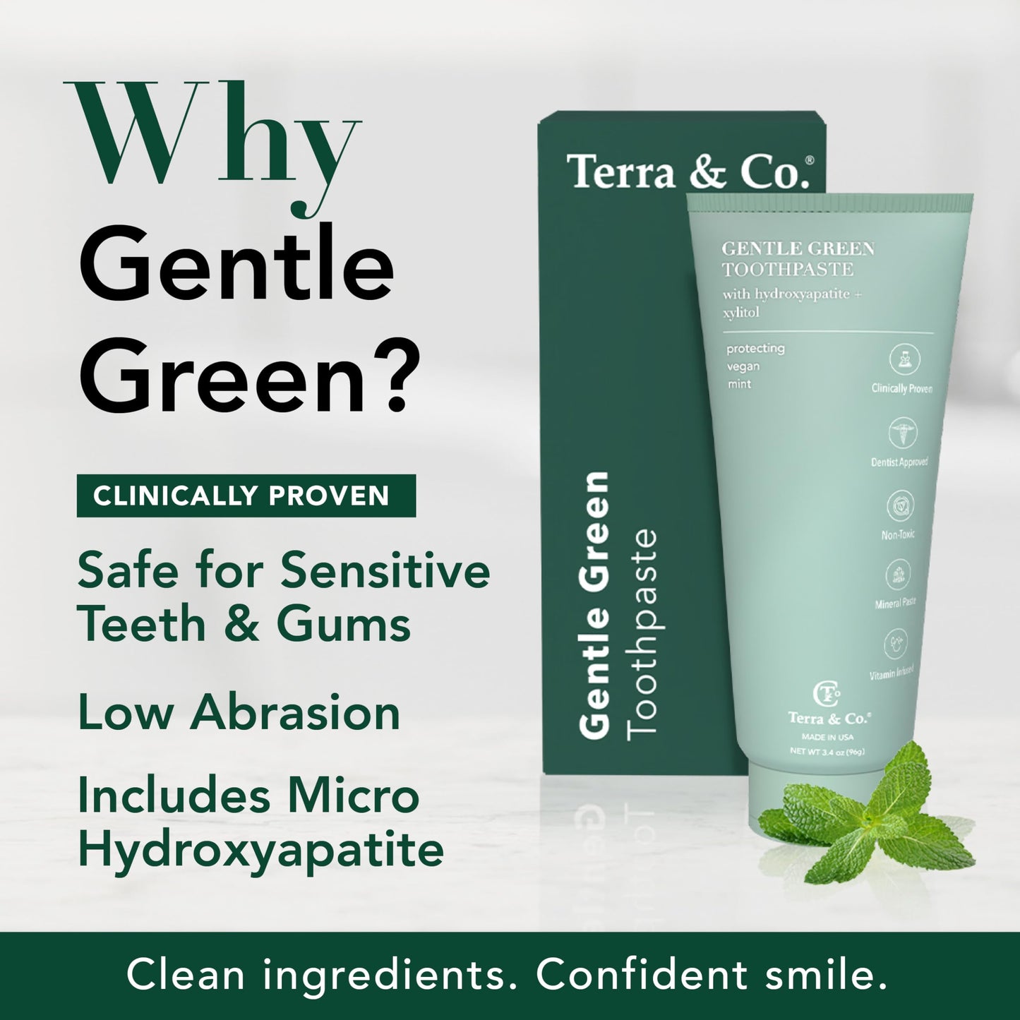 Terra & Co. Toothpaste Combo – Brilliant Black & Gentle Green (3.4 oz) – US-Made, Fluoride/SLS-Free