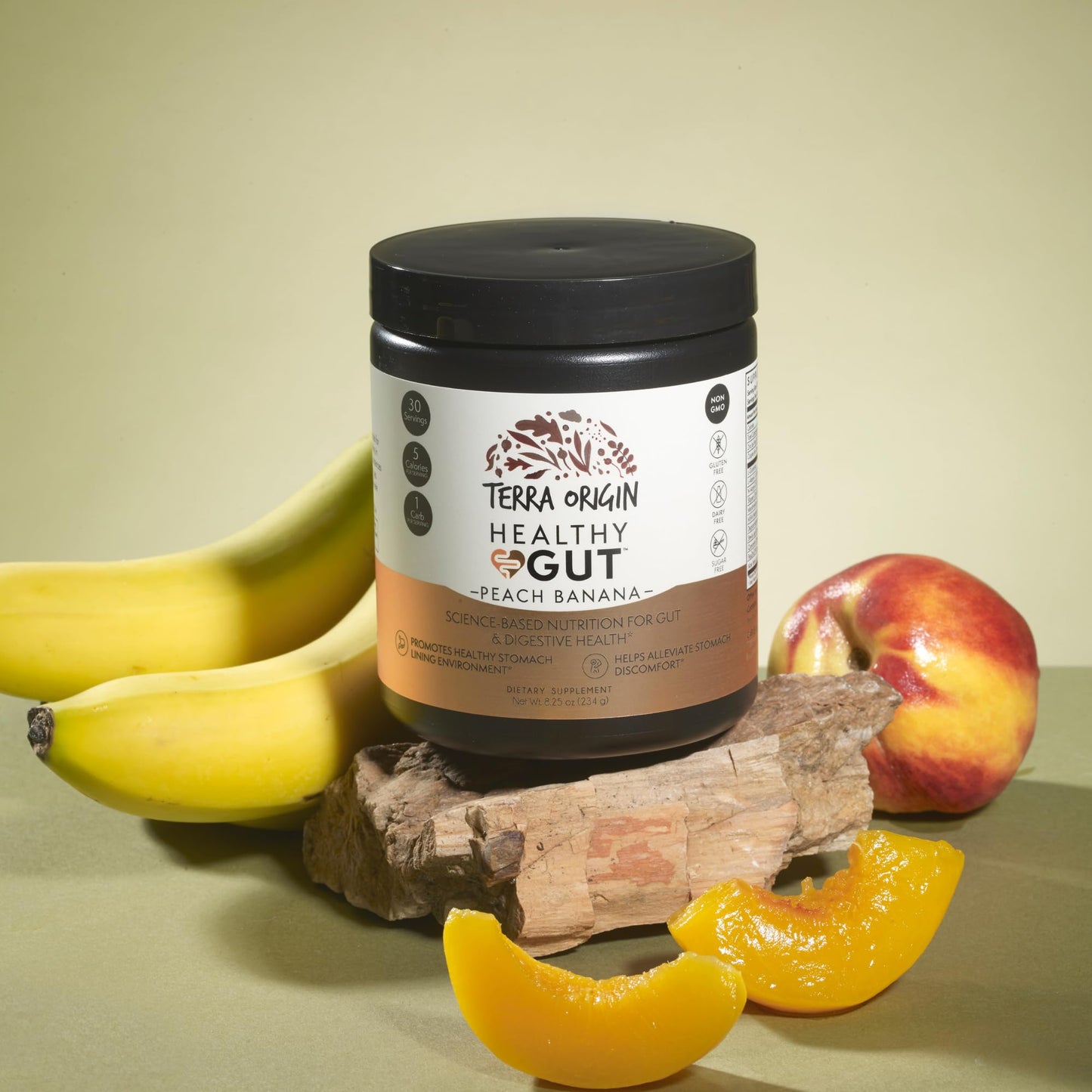 Terra Origin Healthy Gut Peach Banana | 30-Servings with L-Glutamine, Zinc, Glucosamine