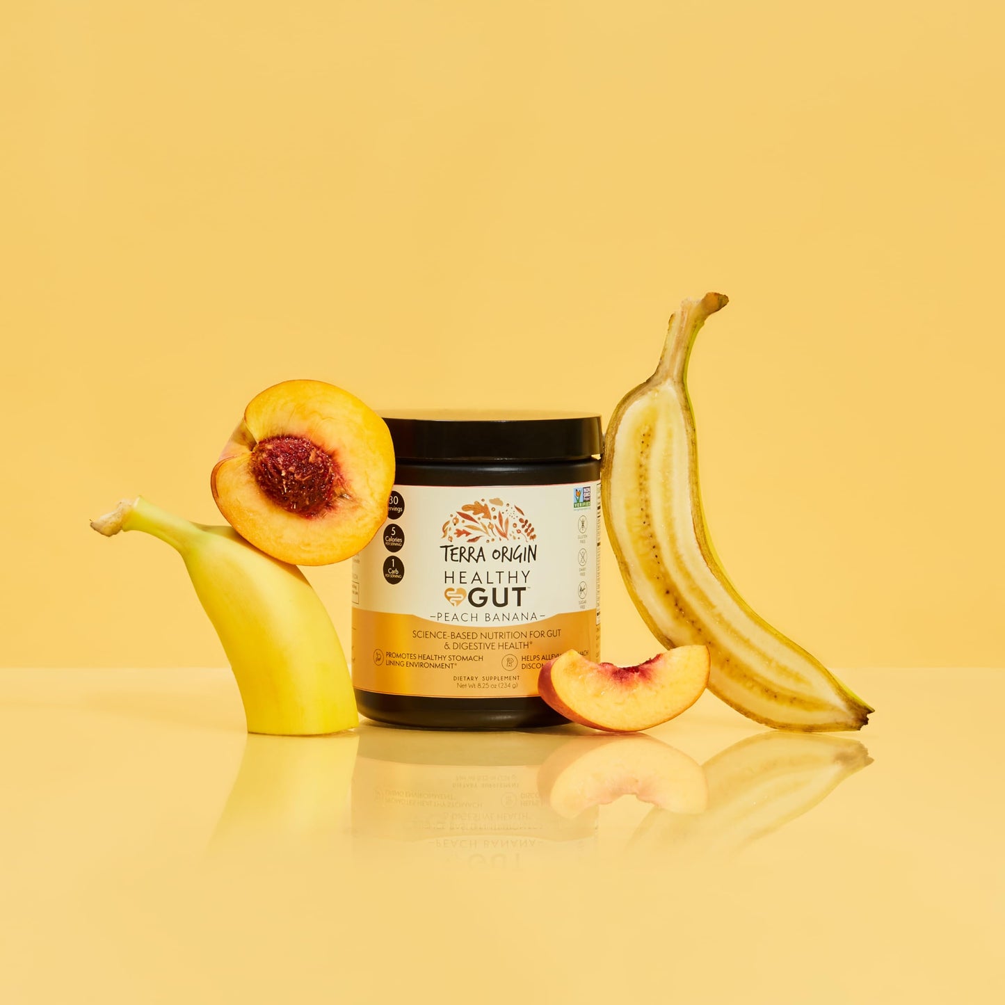 Terra Origin Healthy Gut Peach Banana | 30-Servings with L-Glutamine, Zinc, Glucosamine