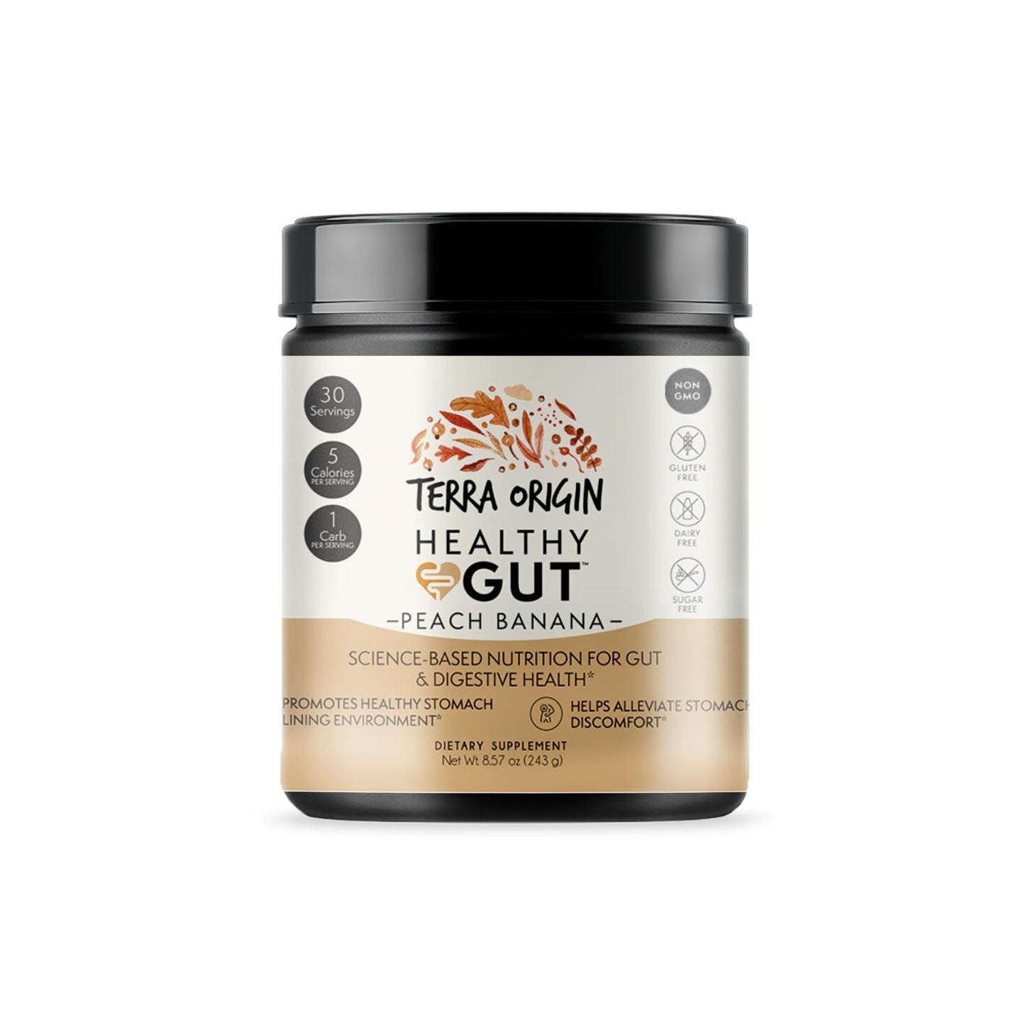 Terra Origin Healthy Gut Peach Banana | 30-Servings with L-Glutamine, Zinc, Glucosamine