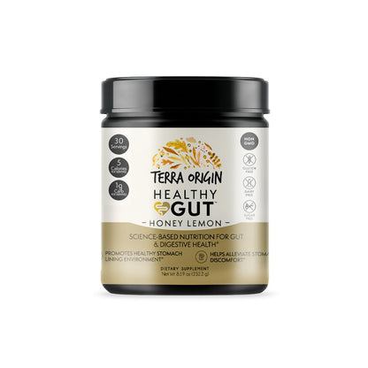 Terra Origin Healthy Gut Powder (Honey Lemon) – 30 Servings | L-Glutamine, Zinc, Slippery Elm & More