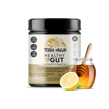 Terra Origin Healthy Gut Powder (Honey Lemon) – 30 Servings | L-Glutamine, Zinc, Slippery Elm & More