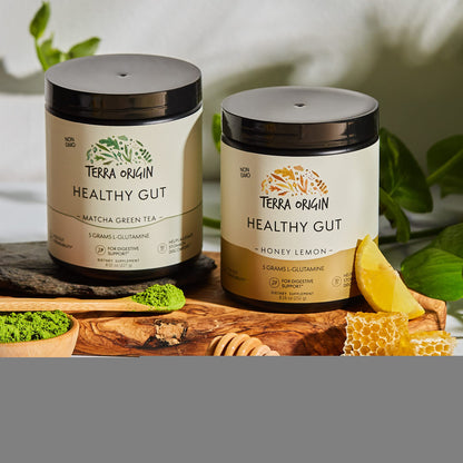 Terra Origin Healthy Gut Powder (Honey Lemon) – 30 Servings | L-Glutamine, Zinc, Slippery Elm & More