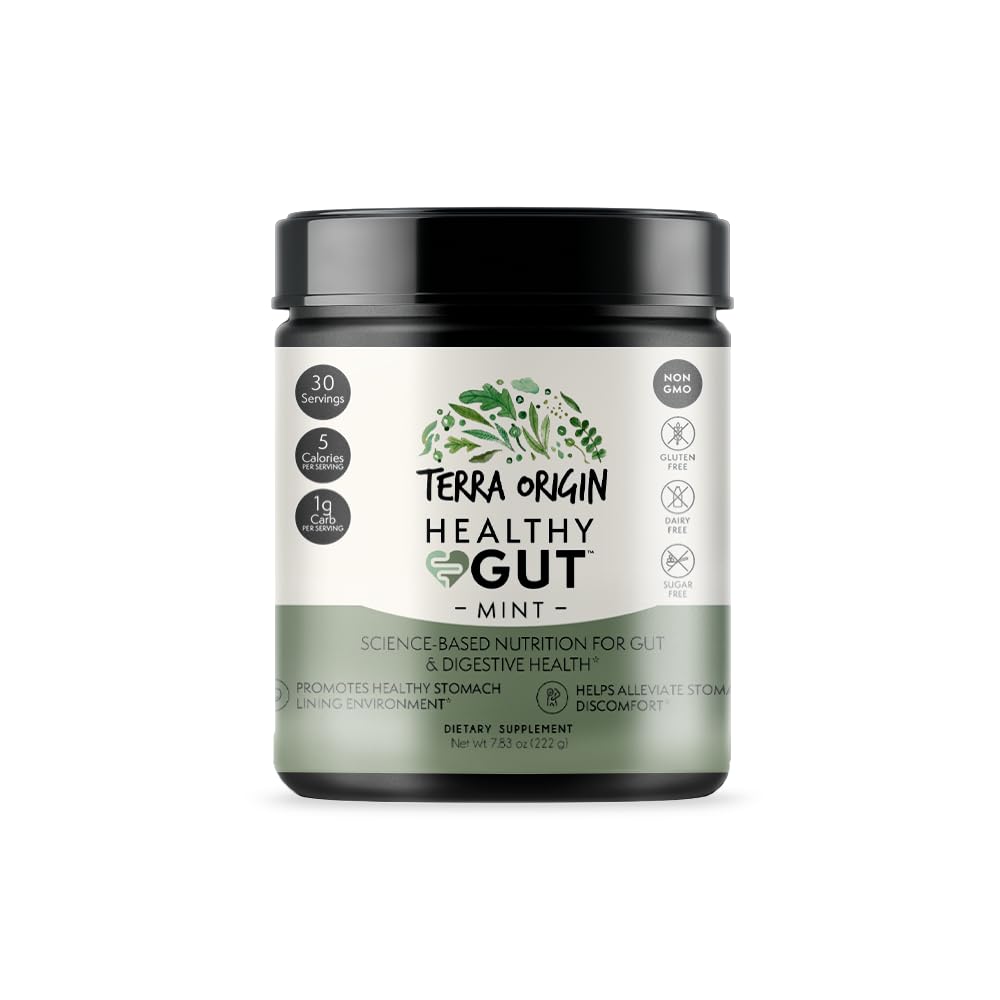 Terra Origin Healthy Gut Mint Flavor | 30-Servings with L-Glutamine, Zinc, Glucosamine & More