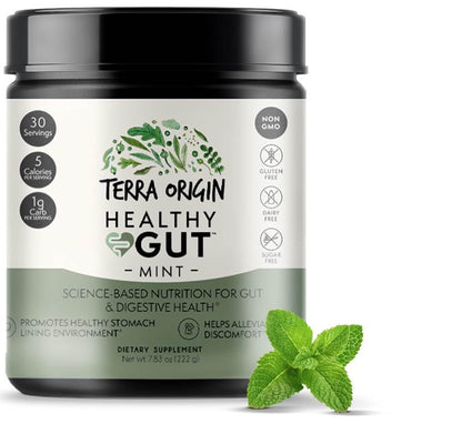 Terra Origin Healthy Gut Mint Flavor | 30-Servings with L-Glutamine, Zinc, Glucosamine & More