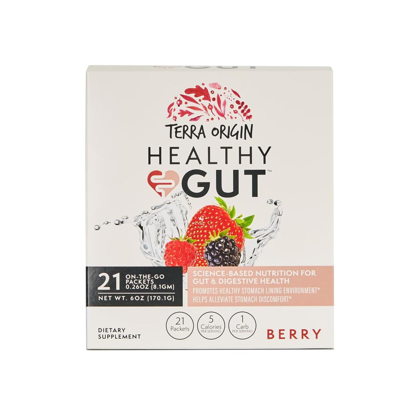 Terra Origin Healthy Gut Stick Packs – Digestive Support, 21 Ct, Berry
