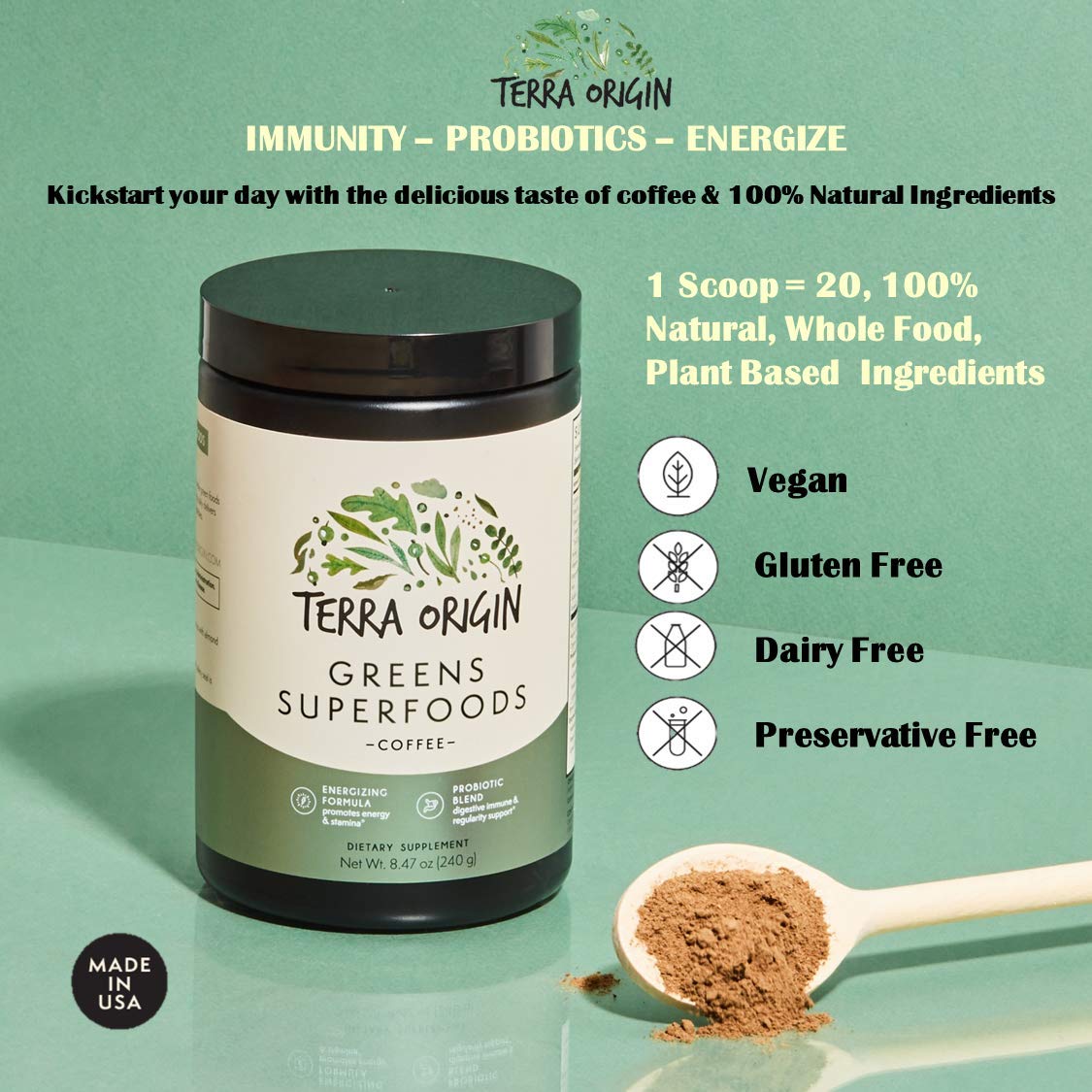 Terra Origin Greens Blend – Immune & Digestive Support, Organic & Non-GMO