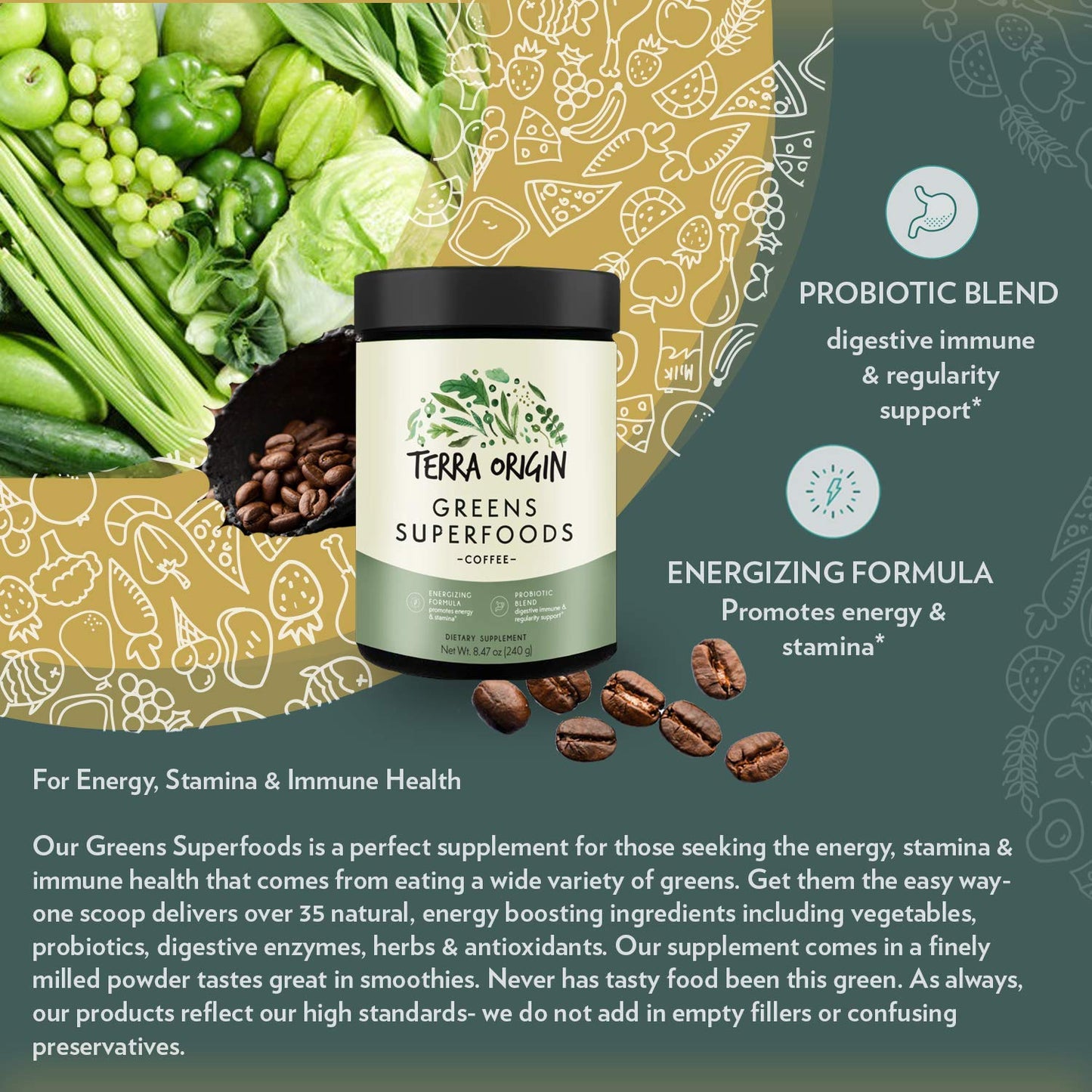 Terra Origin Greens Blend – Immune & Digestive Support, Organic & Non-GMO