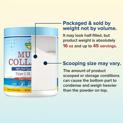 Terranics Multi Collagen Peptides Powder – Hydrolyzed Collagen Types I II III V X, Unflavored, No Sugar, Keto, 16oz