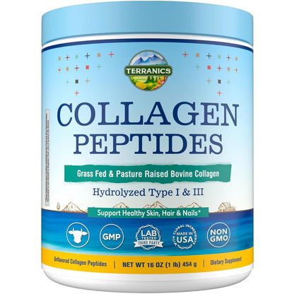 Terranics Hydrolyzed Collagen Peptides – Grass-Fed Bovine, Type I & III, Unflavored 16oz