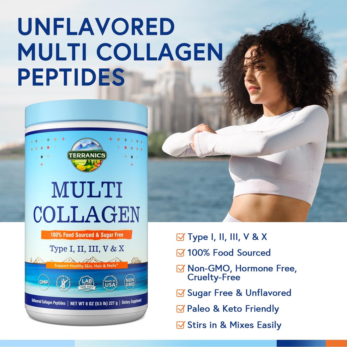 Terranics Multi Collagen Peptides – Type I II III V X, Unflavored