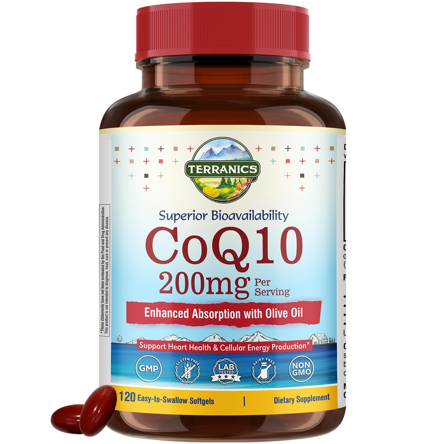 Terranics CoQ10 200mg with Olive Oil – Heart Health, USA Made
