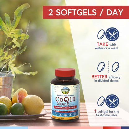 Terranics CoQ10 200mg with Olive Oil – Heart Health, USA Made