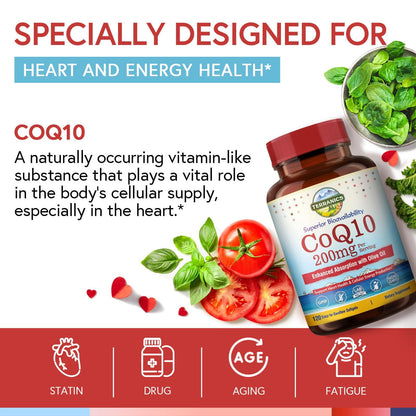 Terranics CoQ10 200mg with Olive Oil – Heart Health, USA Made