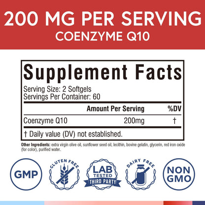 Terranics CoQ10 200mg with Olive Oil – Heart Health, USA Made