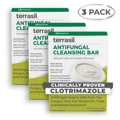 Terrasil Antifungal Soap Bar with Clotrimazole – 3-Pack (75g each) – Dermatologist-Tested, Hypoallergenic