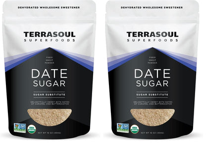 Terrasoul Organic Date Sugar 1 Lb - Low Glycemic, Unrefined | Pack of 2