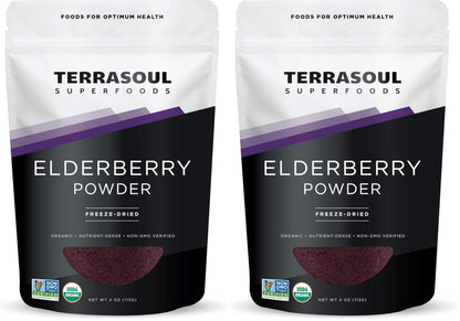 Terrasoul Organic Elderberry Powder - 4 oz Freeze-Dried (Pack of 2)