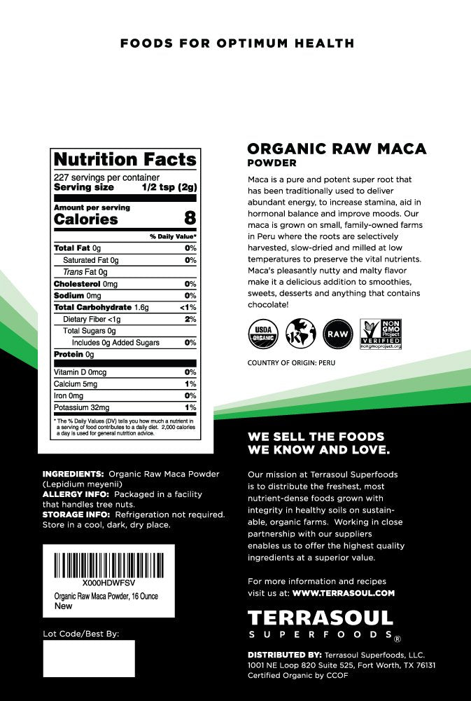 Terrasoul Organic Raw Maca Powder, 1 lb – Premium Quality & Energy
