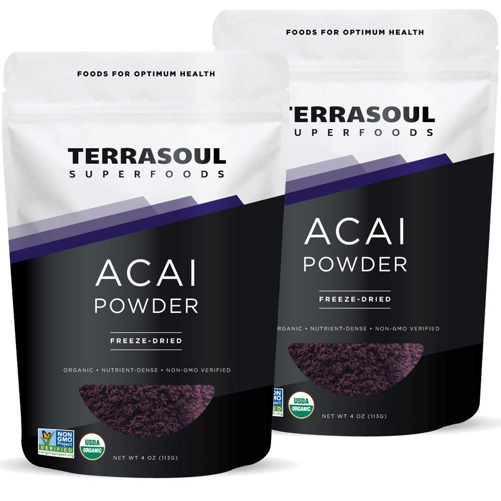 Terrasoul Organic Acai Berry Powder — 4 oz x 2, Freeze-Dried, Antioxidant-Rich