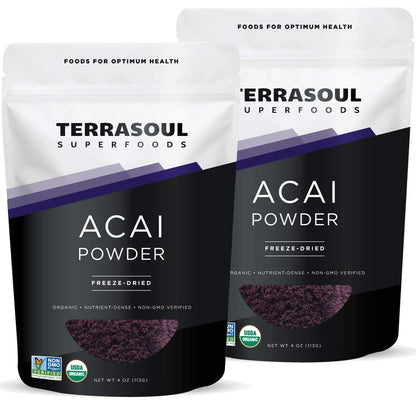 Terrasoul Organic Acai Berry Powder — 4 oz x 2, Freeze-Dried, Antioxidant-Rich
