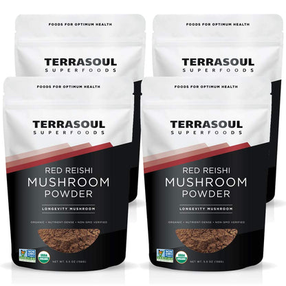 Terrasoul Organic Reishi Mushroom Powder 4:1 Extract (22 oz, 4 Pack) – Immune Support, Sleep & Coffee Enhancer