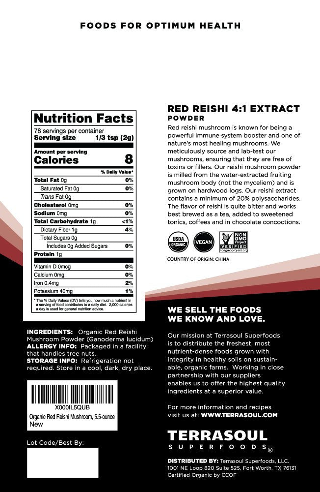 Terrasoul Reishi Mushroom Powder 4:1 Extract, 5.5 oz – Immune Support